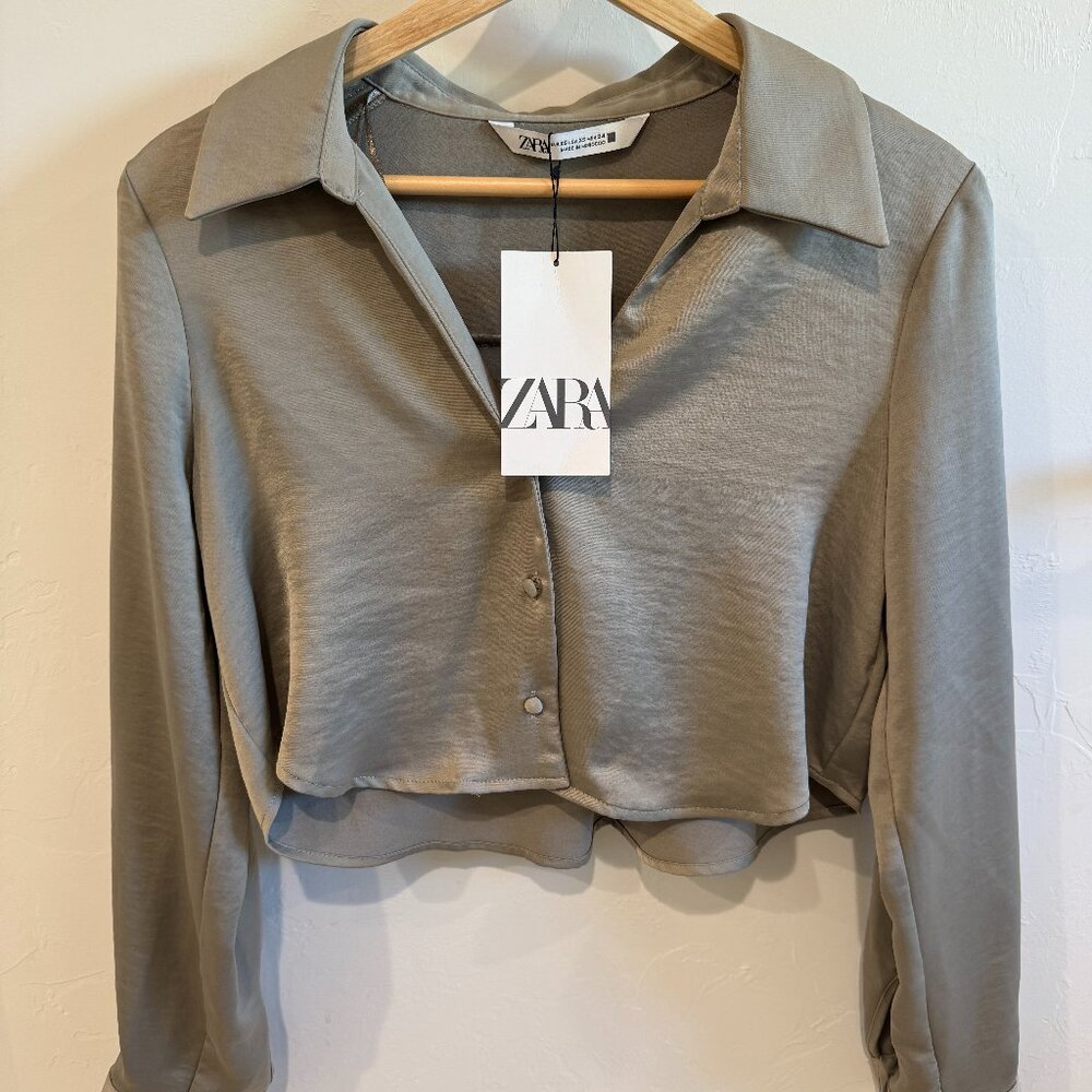 NWT Zara Satin Effect Cropped Blouse